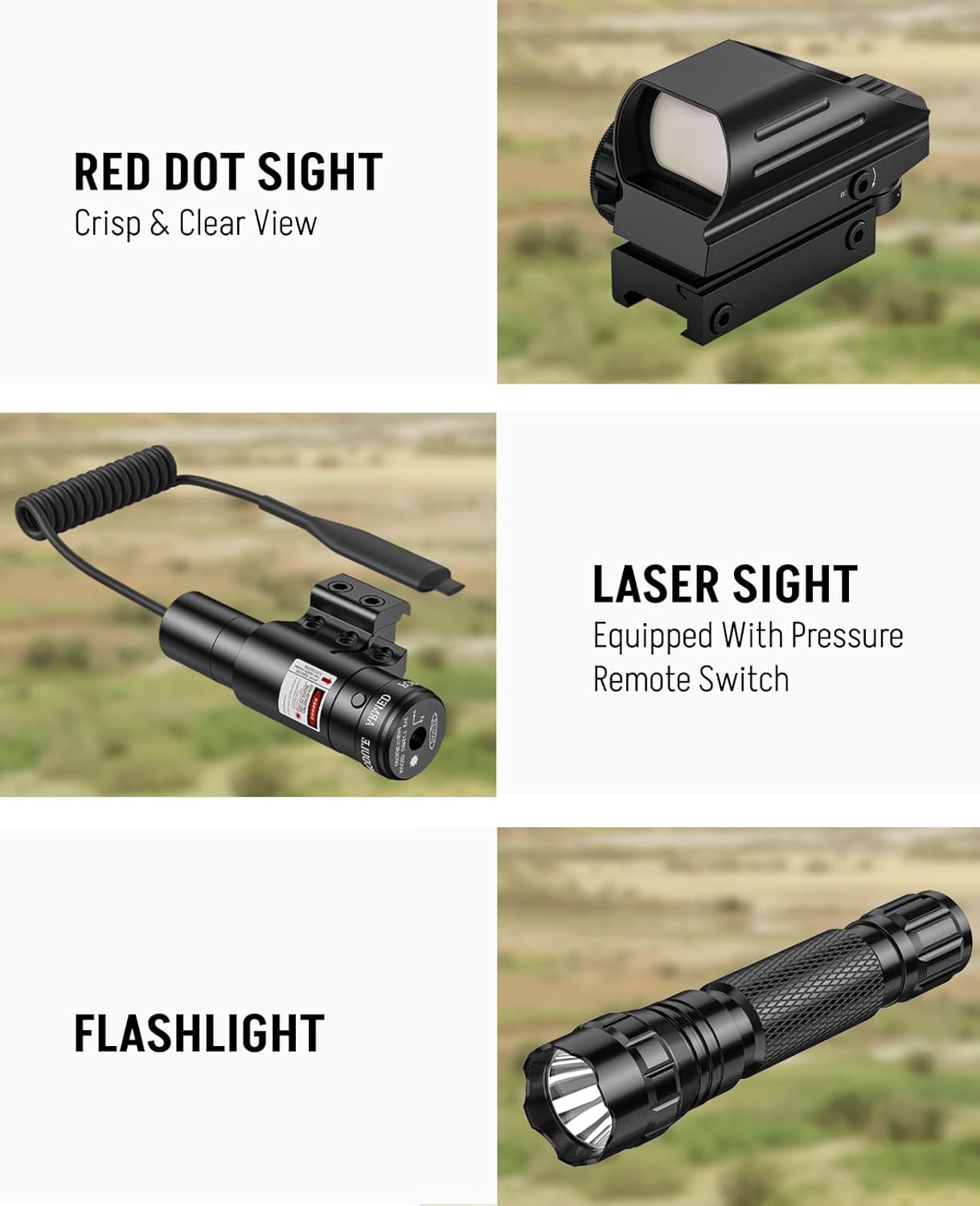 MidTen 2.5-10X40 AO 6-in-1 Rifle Scope Combo with Dual Illuminated Optics, Mil-dot Scope with 4 Holographic Reticle Red Dot & Laser Sight & Pressure Remote Switch & 20mm Mount & Flashlight