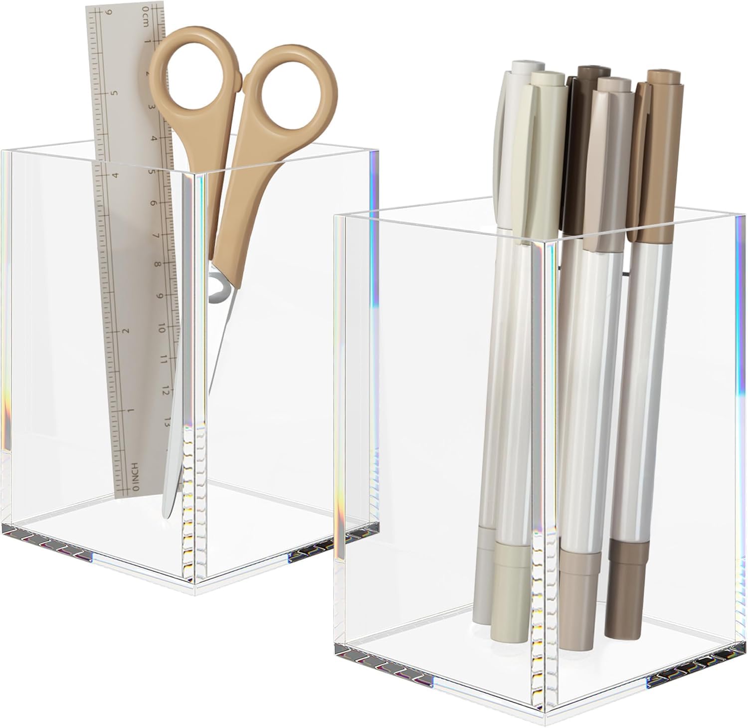 Hiimiei Clear Acrylic Pen Holder 2 Pcs, Makeup Brushes Holder