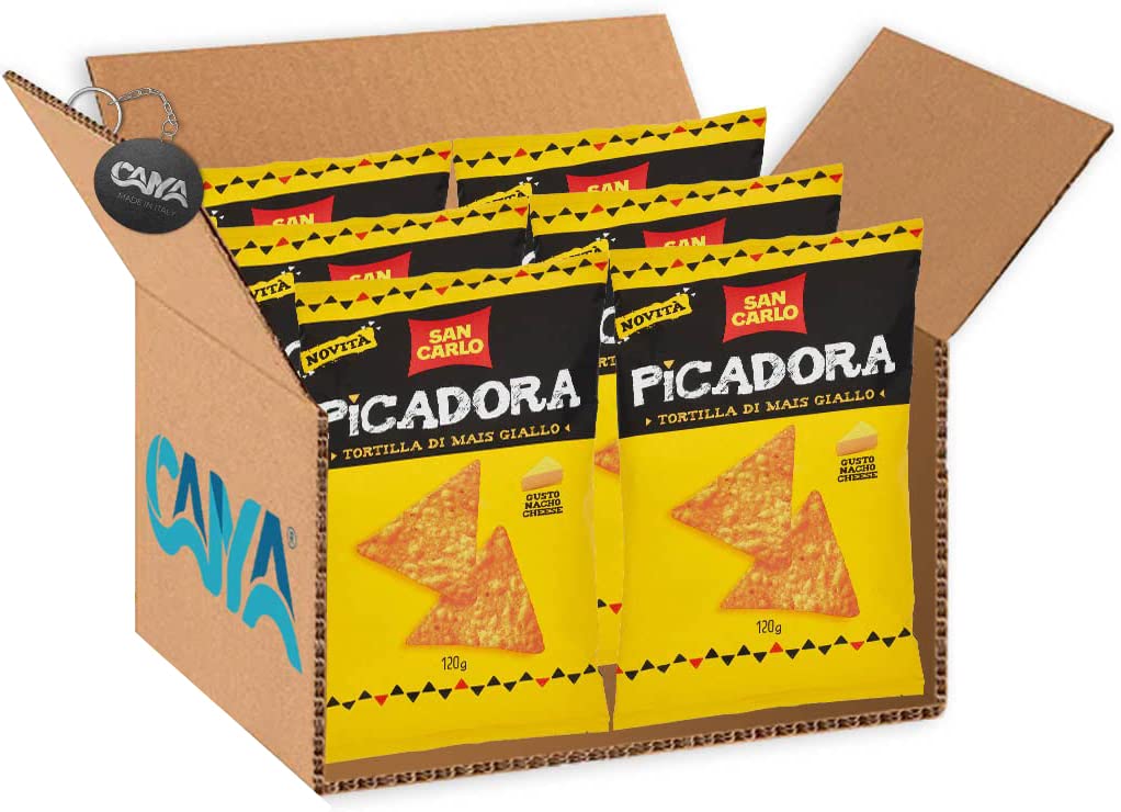 6X San Carlo Picadora Tortilla di Mais Gialla Gusto Nacho Cheese 120g - NOVITA' [CAIYA® BOX da 6 Confezioni]