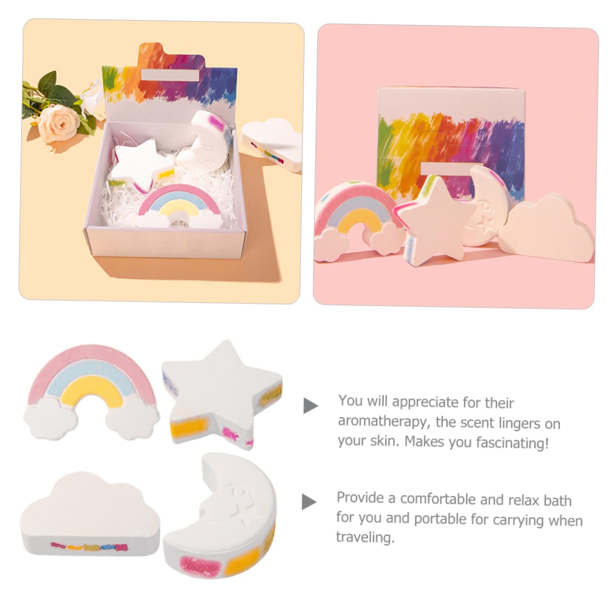 Homoyoyo 4 Stück Teiliges Badebomben mit Aromatische Schaumbad Kleine Niedliche Duftbadebomben Leicht und Tragbar für und Familie
