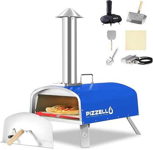 Vista 10 de PIZZELLO Horno de pizza plegable de 13 pulgadas para exteriores con quemador de gas, bandeja de madera, piedra para pizza, cáscara de pizza