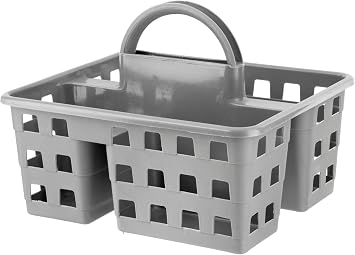 HOMESHOPA Utility Plastic Shower Grey Caddy Basket Organiser with 3 Compartment & Handle, Portable Kitchen Cleaning Supply Handy Storage Tidy Tote Tray Carry Bucket for Bathroom, Kitchen, Dorm Room