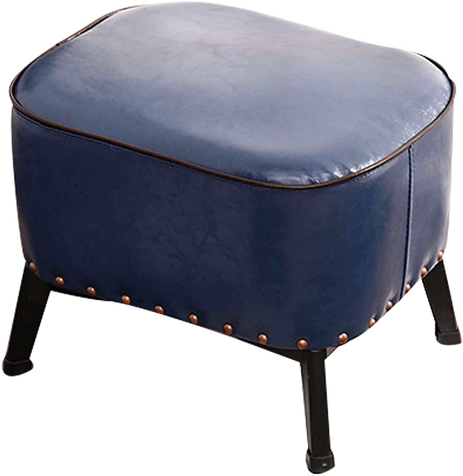 Repose-Pieds Ottoman Bleu en Cuir PU | Tabouret de Table Basse Carré