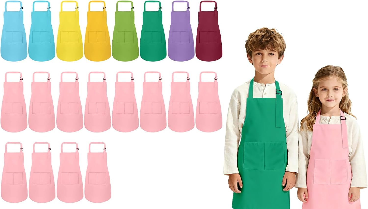 kids Apron, 20 Pack Kids Aprons for Girls Boys, Children Art Painting Aprons Kitchen Classroom Cooking Baking for Age 6-13 Years