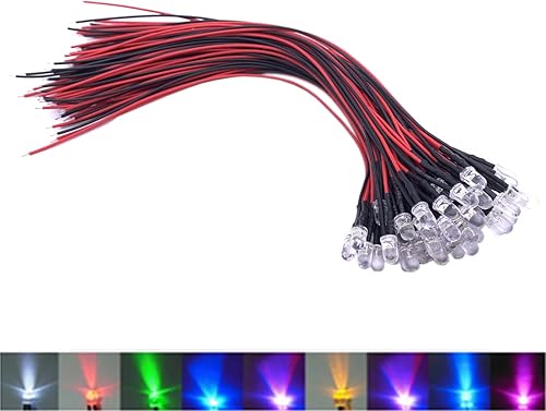 100pcs 7.9 in pre cableado 0.118 in 0.197 in LED lámpara lámpara bombilla pre-cableado emisor diodos para DIY decoración del hogar DC12V (UV, 0.118