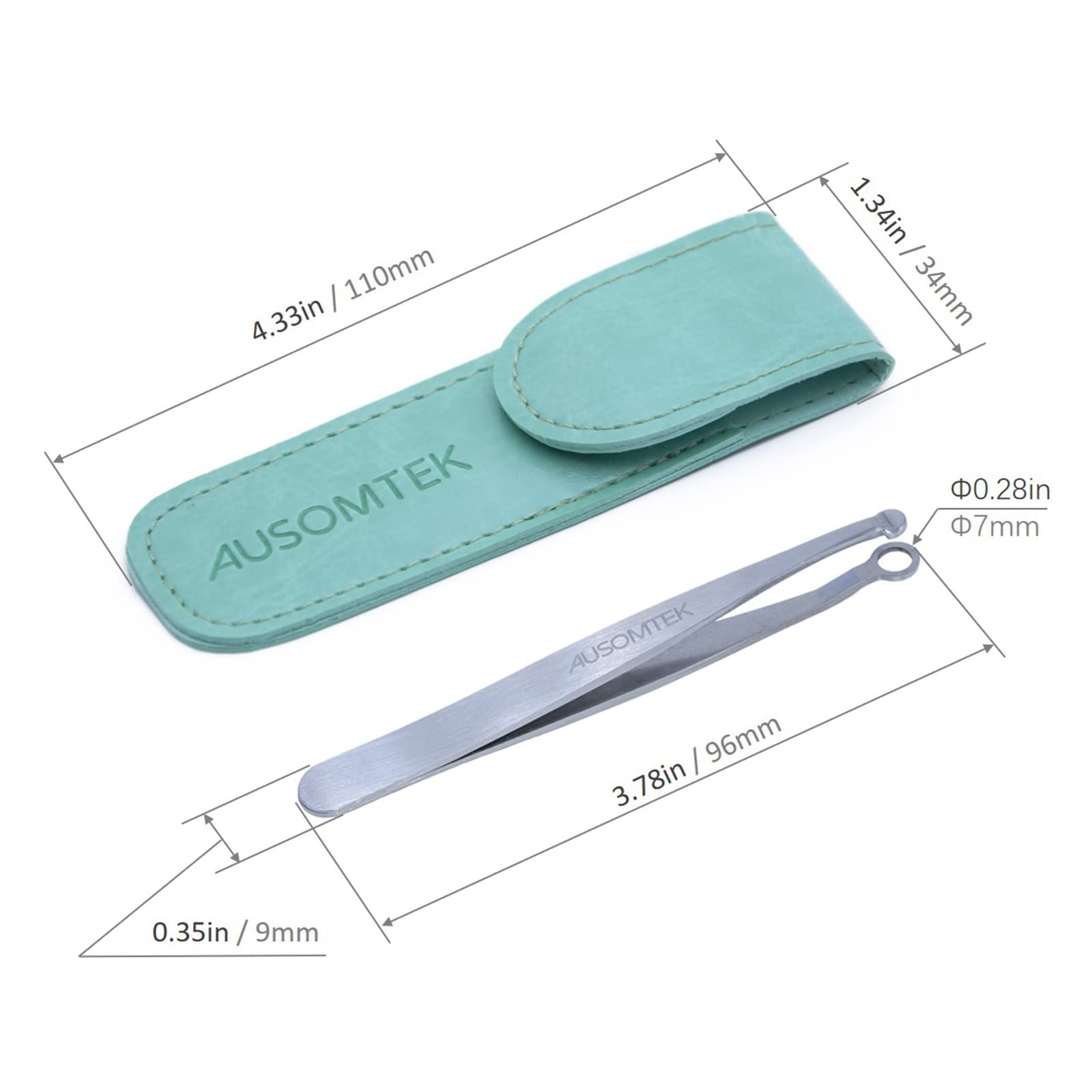 AUSOMTEK Pince à épiler pour poils de nez et oreilles, ciseaux de toilettage pour sourcils, coupe-cils, ciseaux de toilettage en acier inoxydable, tête ronde sûre, pour homme et femme (étui en