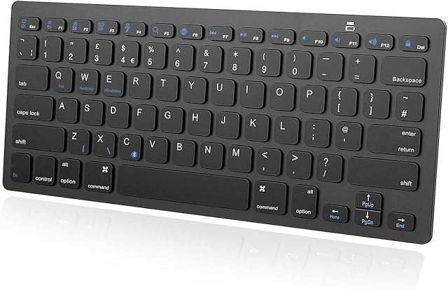 AMLINK Bluetooth Keyboard UK Layout, Wireless Tablet Keyboards Compatible with Windows/Android/iOS, Keyboard for iPad/iPad Pro/iPad Air/iPad Mini, Samsung, iPhone and Other Bluetooth Devices, Black