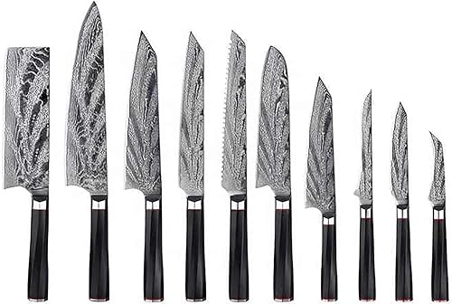 Juego de cuchillos de Damasco de 10 piezas, juego de utensilios de cocina, juego de cuchillos de cocina Prefiere núcleo de acero de alta dureza 60+2