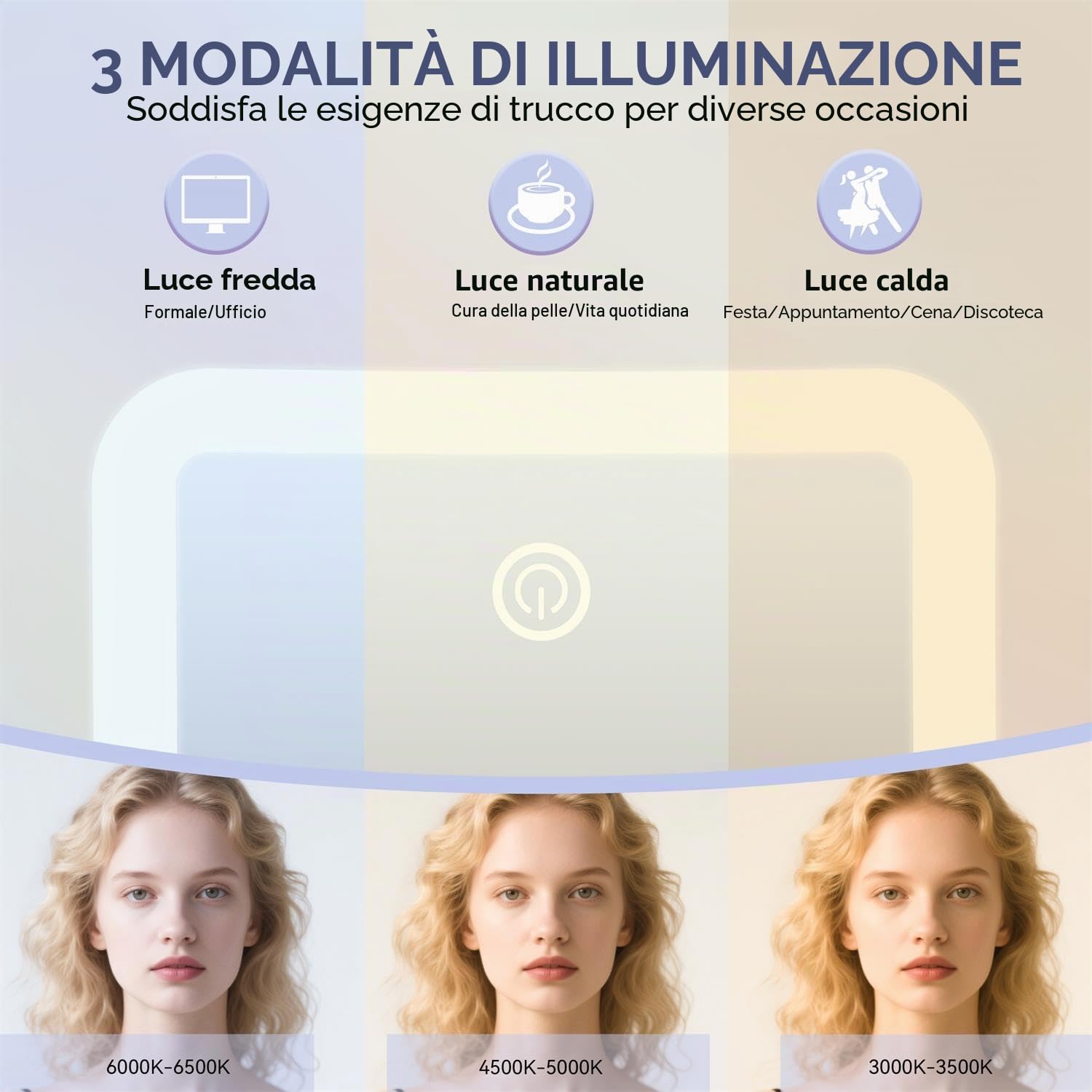 Auxmir Specchio Ingranditore 30X Ricaricabile, Specchio Trucco con 3 Colori di Luce LED, Luminosità Regolabile Ventosa Potente, Specchio Cosmetico da Bagno