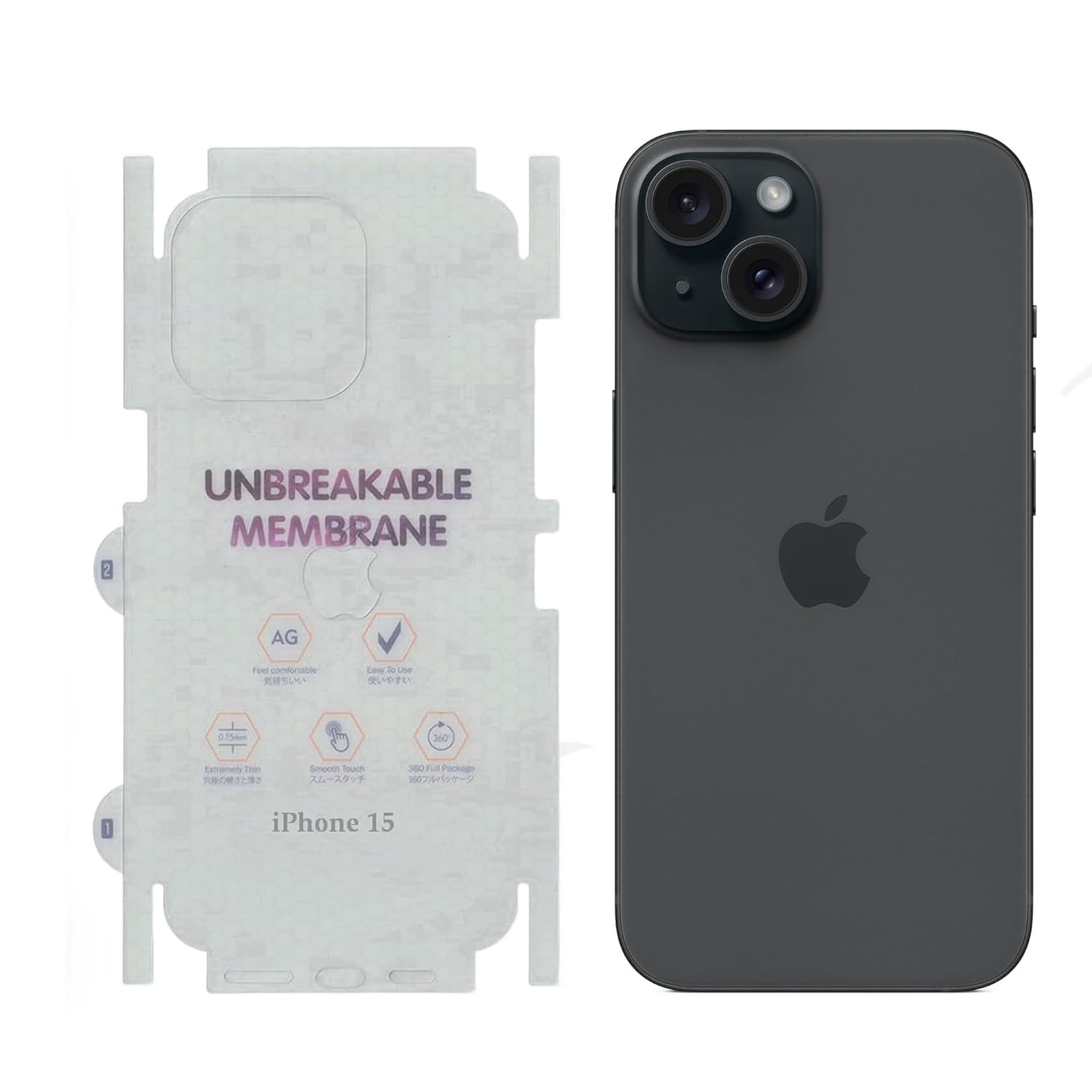 OZitune Matte Finish Full Body Cover Back Screen Protector Compatible with iPhone 15, unbreakable Membrane Scratch Guard Transparent TPU Full Fit Protective, Case Friendly, (Back & Side) (B0DHNTRB8M) Amazon Price History, Amazon Price Tracker