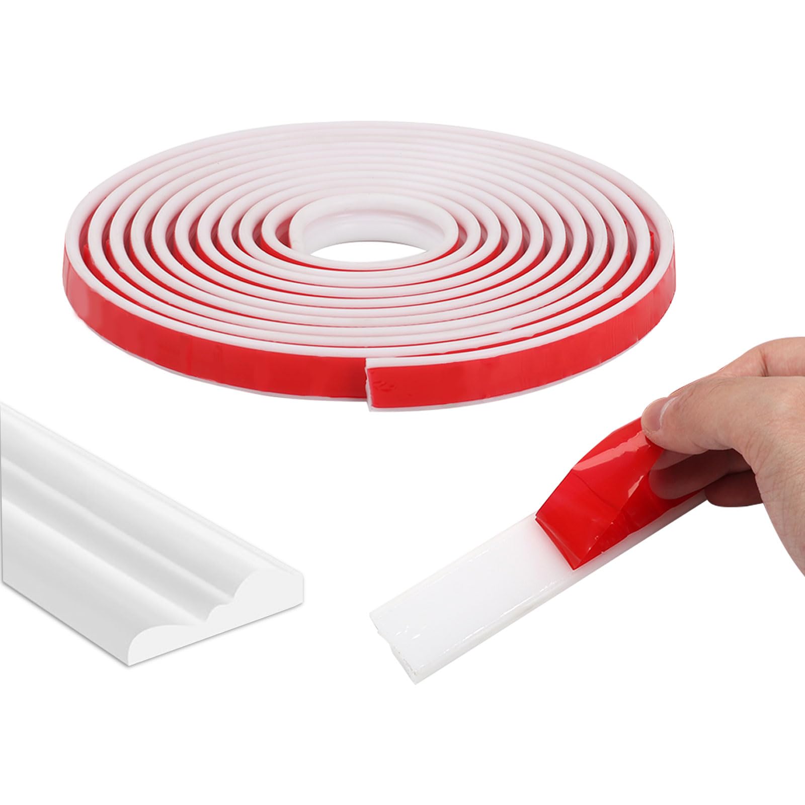 20 Ft x 0.9'' Wall Molding Trim, Peel and Stick Self-Adhesive Panel Moulding Chair Rail Molding Flexible DIY Wall Trim Home Decor on The Cabinet Door Mirror Frame Furniture (White, 6m x 4cm)