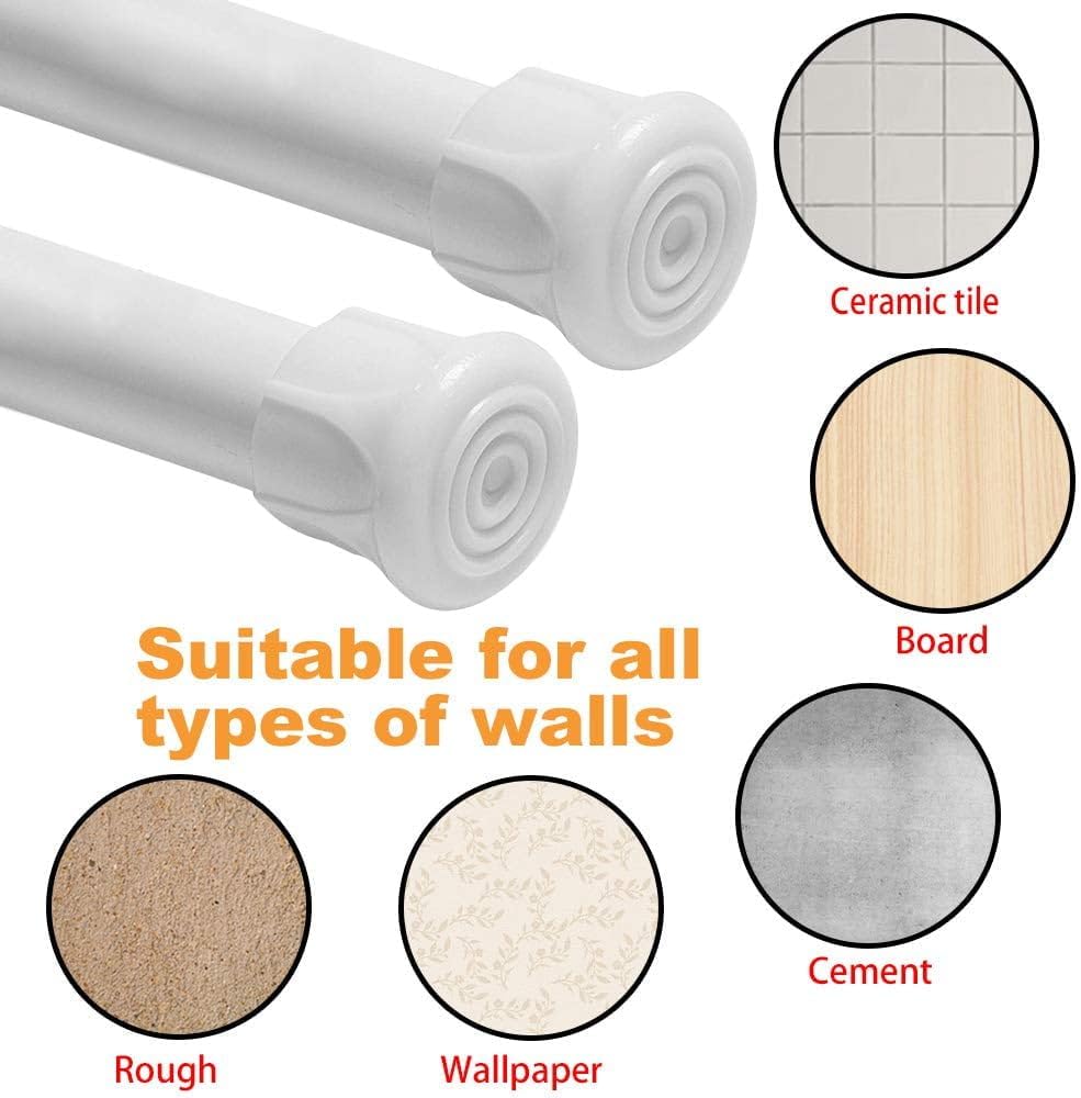 8 Pcs Spring Tension Curtain Rods, Adjustable Expandable Spring Loaded Tension Rods For Window, Bathroom, Cupboard,Kitchen(28"-48"; White)