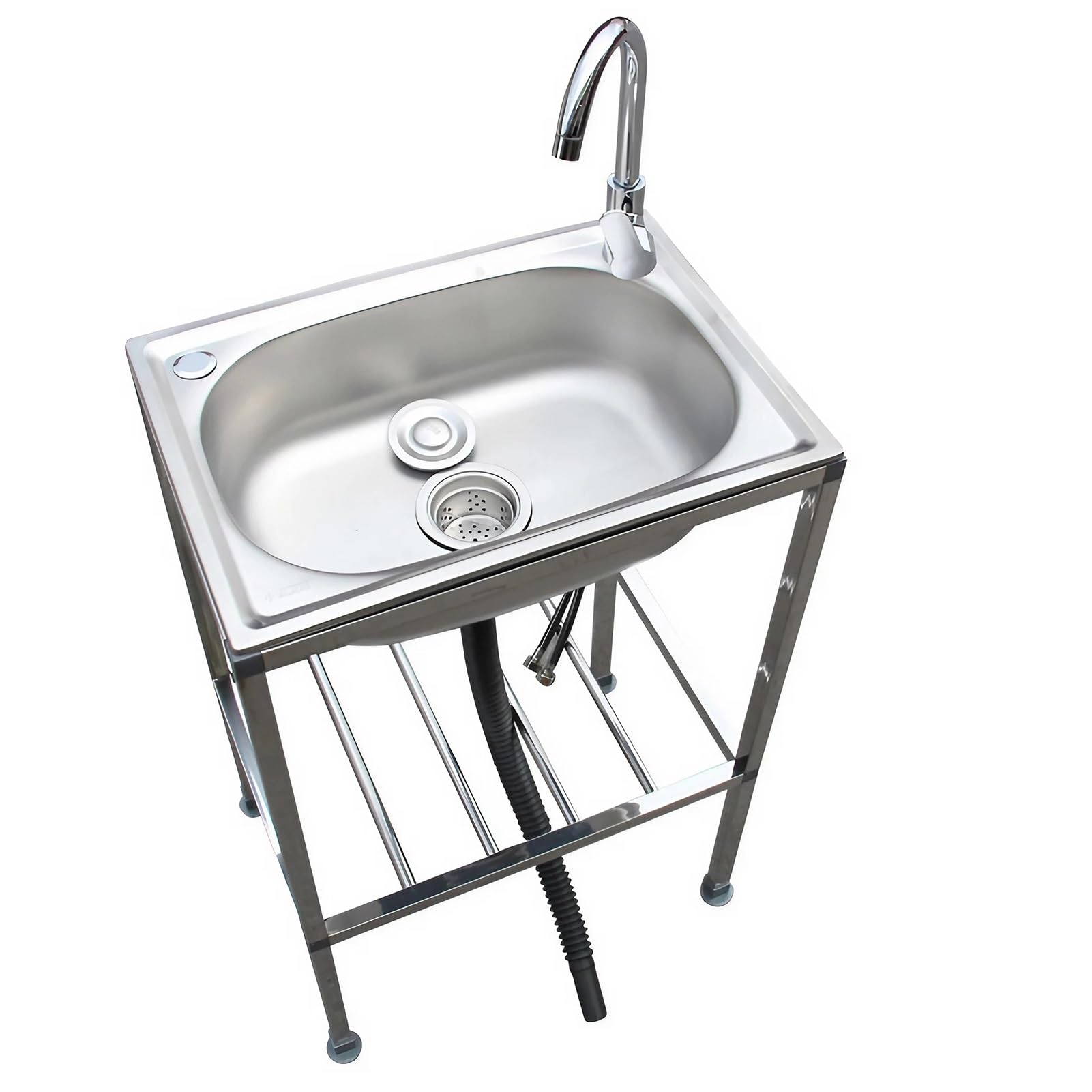 TAXXII Outdoor Sink Freestanding Stainless Steel Sink,Commercial Single Bowl Sink,Portable Utility for Laundry Room,Kitchen,Restaurant,Garage (Size : 60x45cm(24x18inch))