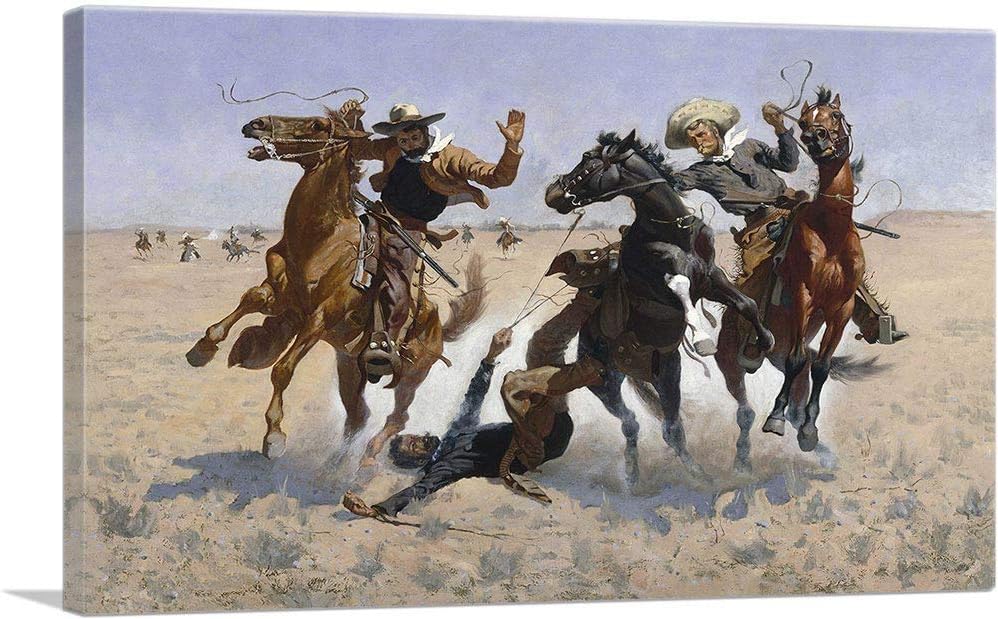 ARTCANVAS Aiding a Comrade 1890 Canvas Art Print Stretched Framed Painting Picture Poster Giclee Wall Decor by Frederic Remington - 26" x 18" (0.75" Deep)