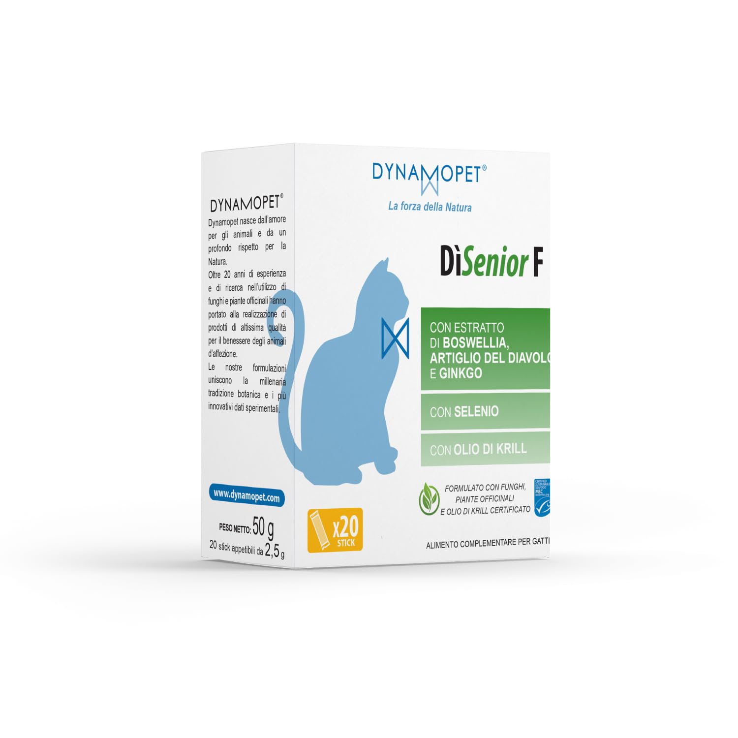 DìSenior F - Alimento Complementare per Gatti Anziani, Confezione 20 Stick da 2,5 g - uno Stickogni 5 kg di Peso dell'Animale