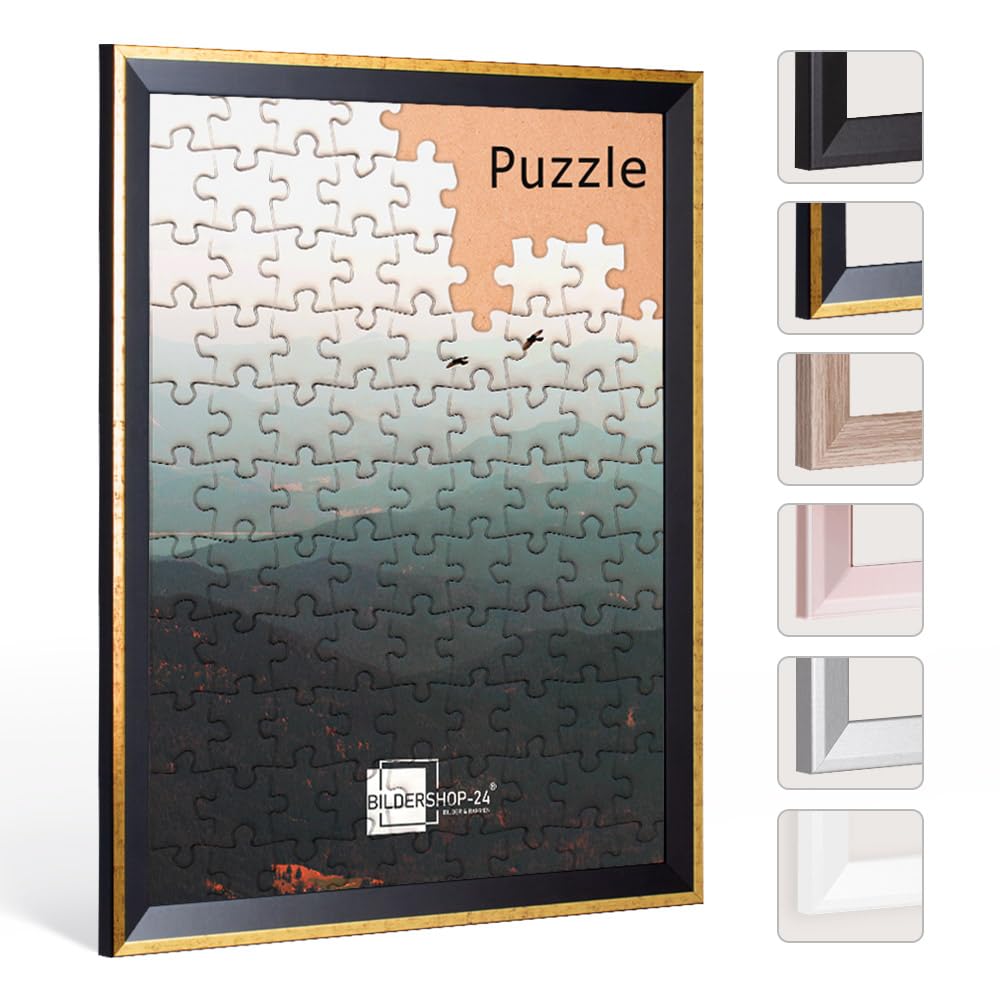 Bildershop-24 Marco para puzzles PRIO 50x70 cm Negro Oro Antiguo para aprox. 500-1000 piezas