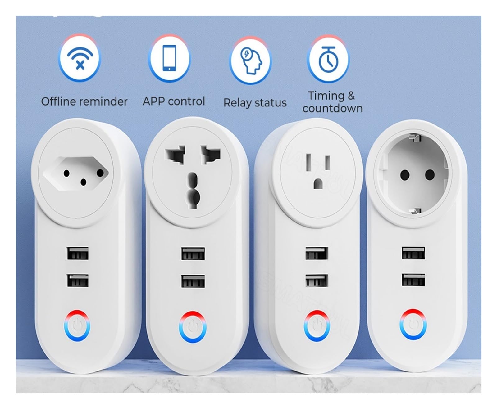 Gniazdo 16A z 2 gniazdami ładowania USB Adapter Wtyczka UE USA Wielka Brytania Brazylia Kontrola żywotności za pośrednictwem Alexa Home(UK Socket)