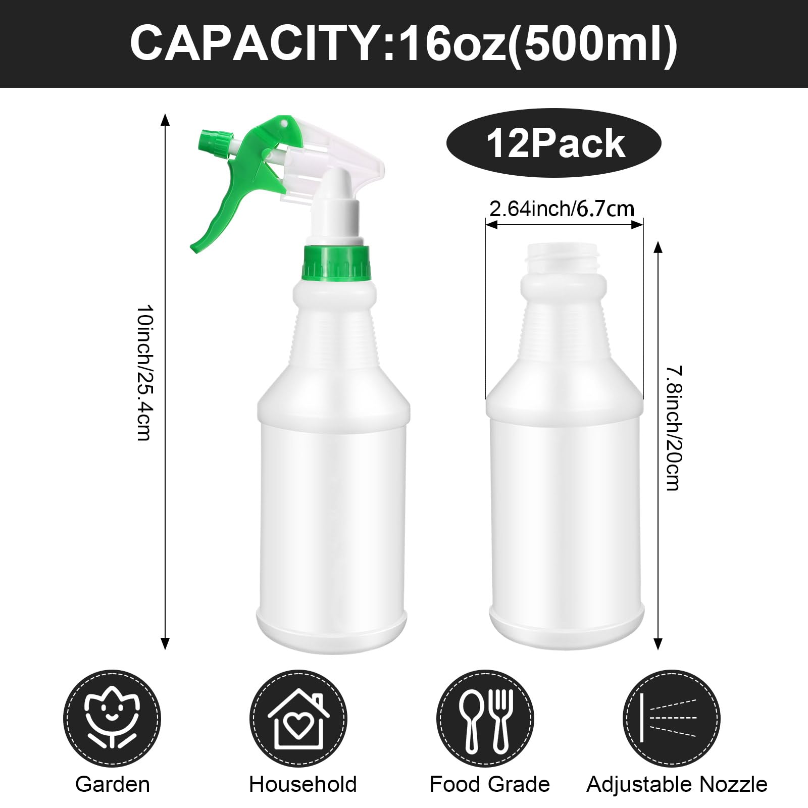 Eccliy Lot de 12 vaporisateurs en plastique vides et réutilisables pour le nettoyage, l'eau, les détails automobiles ou la salle de bain et la cuisine, commercial et résidentiel (vert, original)