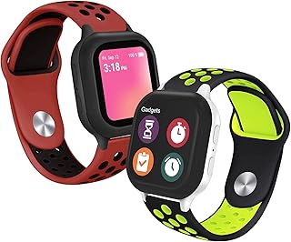 NewJourney for Gabb Watch Bands/Gizmo Watch Band Replacement, Breathable Soft Silicone Sport Wrist Strap Compatible with Gabb Watch 2/1 & Gizmo Watch 3/2/1 for Boys Girls (Black&Yellow+Red&Black)