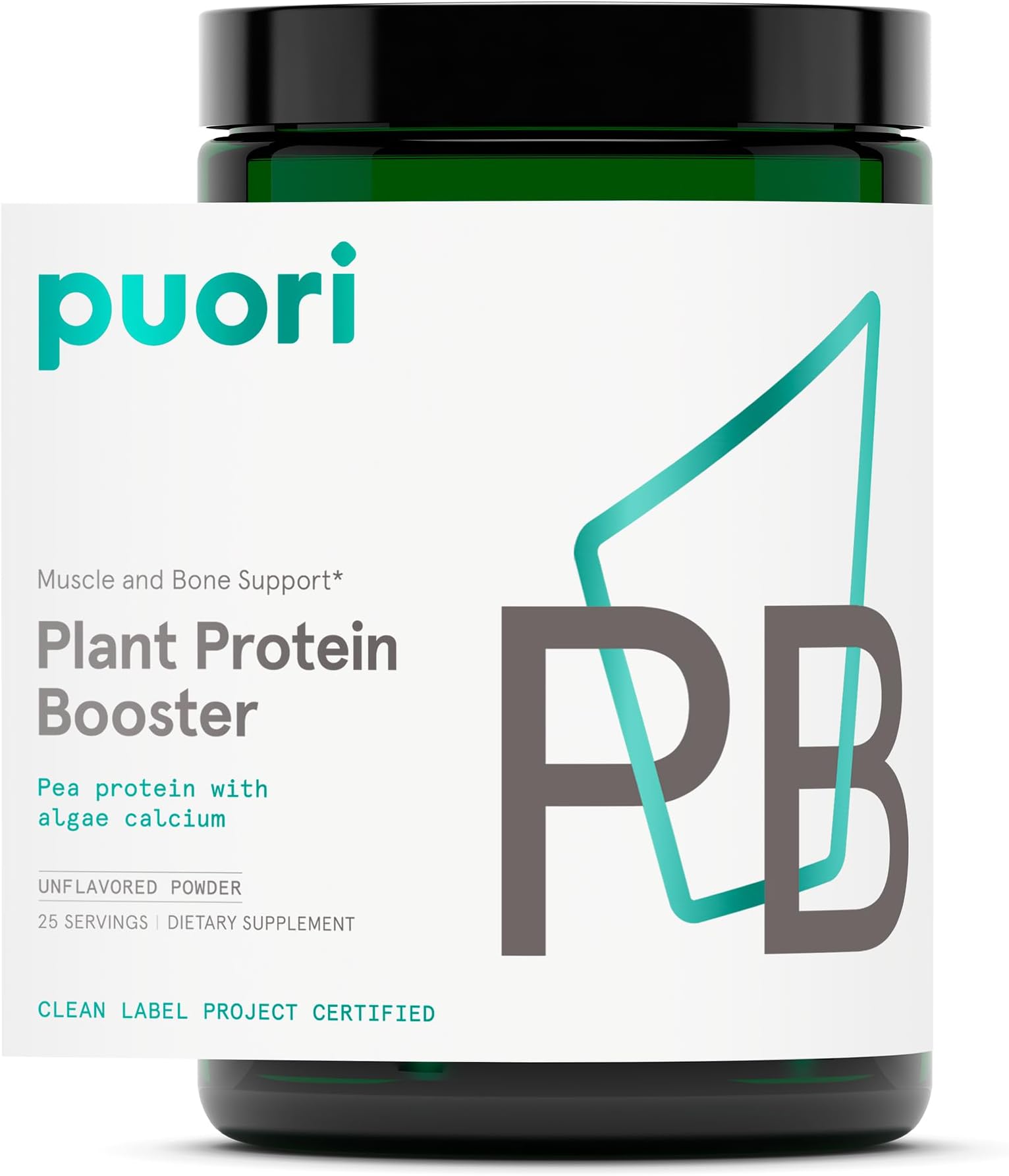Puori Vegan Protein Powder, Unflavored - Plant-Based Protein Powder with Pea Protein, Algae Calcium - Workout Supplement for Sustained Energy, Bone Health, Muscle Recovery & Growth - 25 Servings