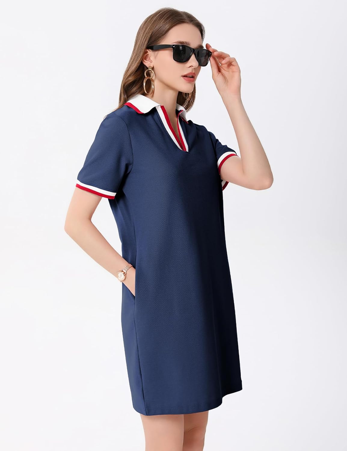 PEHMEA Women's Polo Dress Collared Short Sleeve V Neck Golf Tennis Casual Mini Summer Shirt Dresses with Pockets - Image 7