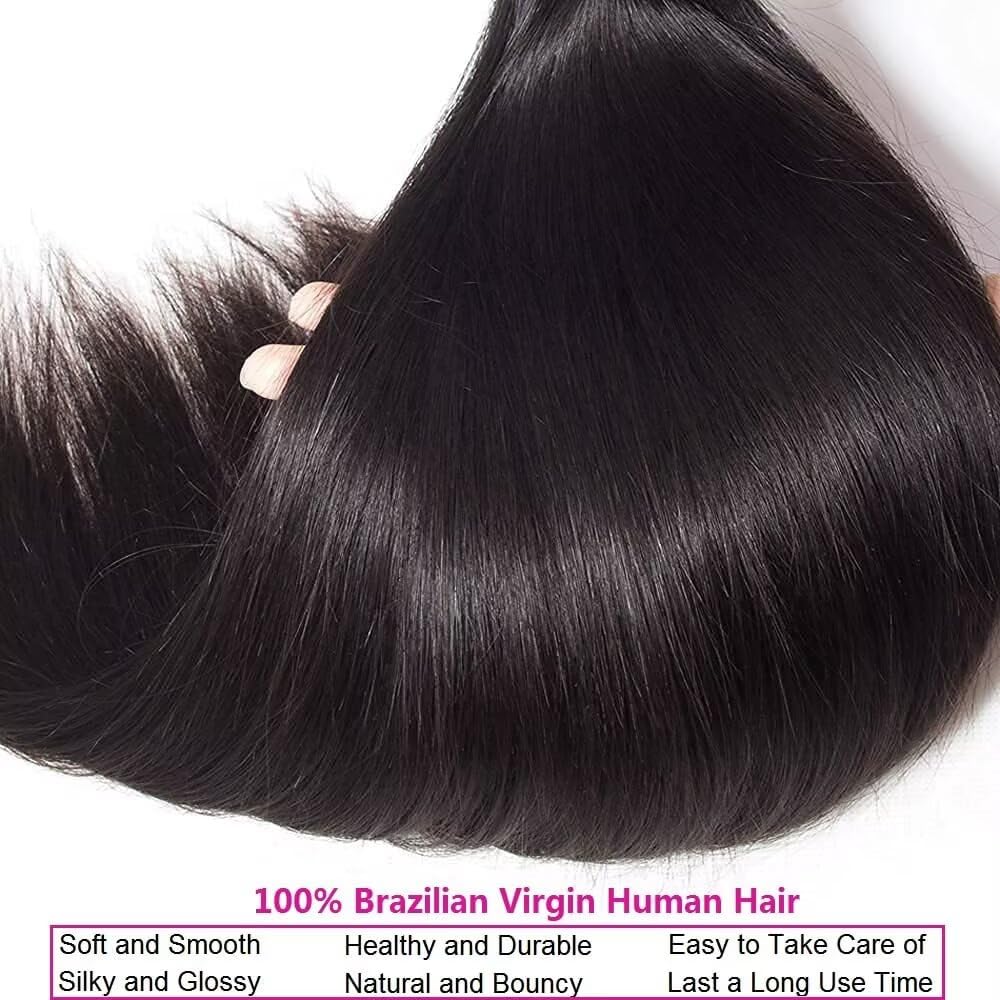 Human Hair Bundles 12A Brazilian Straight Human Hair Bundles 100% Unprocessed Remy Straight Weave Bundles Human Hair Double Weft Hair Bundles 95-100g Natural Color 22 Inch - Image 4