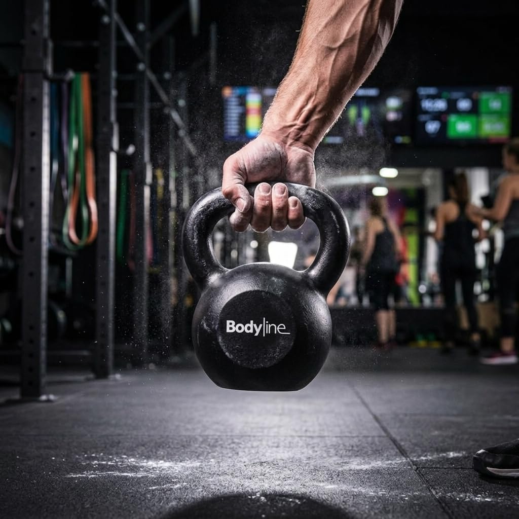 Pesas rusas Bodyline de hierro fundido de 16 kg, mancuernas rusas profesionales para entrenamiento funcional, gimnasio y acondicionamiento físico en casa con agarre ergonómico