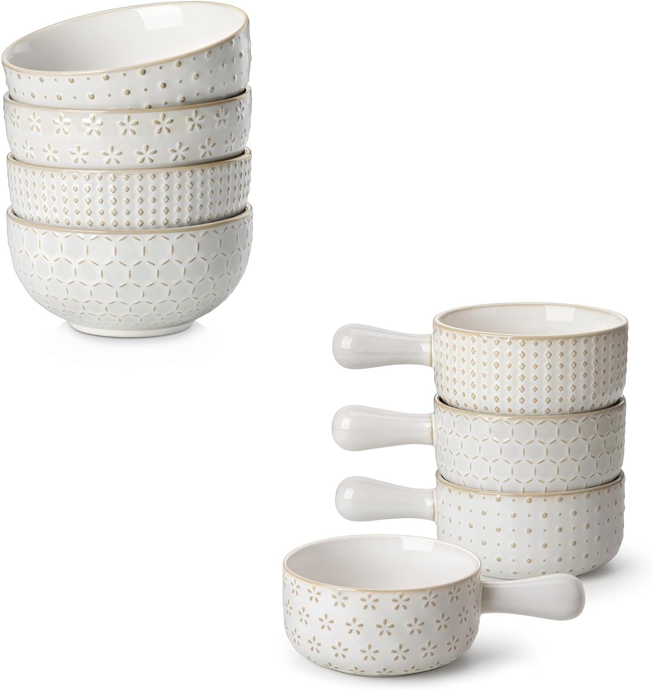 MALACASA Cereal Bowls, 30 Ounce Ceramic Soup Bowl for Kitchen, French Onion Soup Bowls with Handles