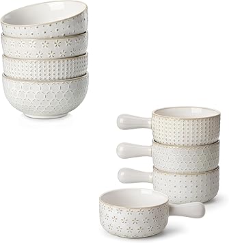 MALACASA Cereal Bowls, 30 Ounce Ceramic Soup Bowl for Kitchen, French Onion Soup Bowls with Handles