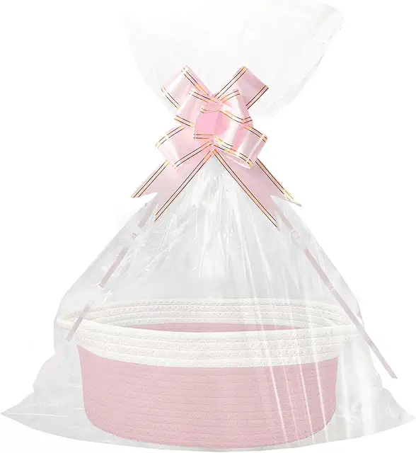 Braided Storage Basket - Empty Gift Basket with Bags & Ribbons for Home Organization