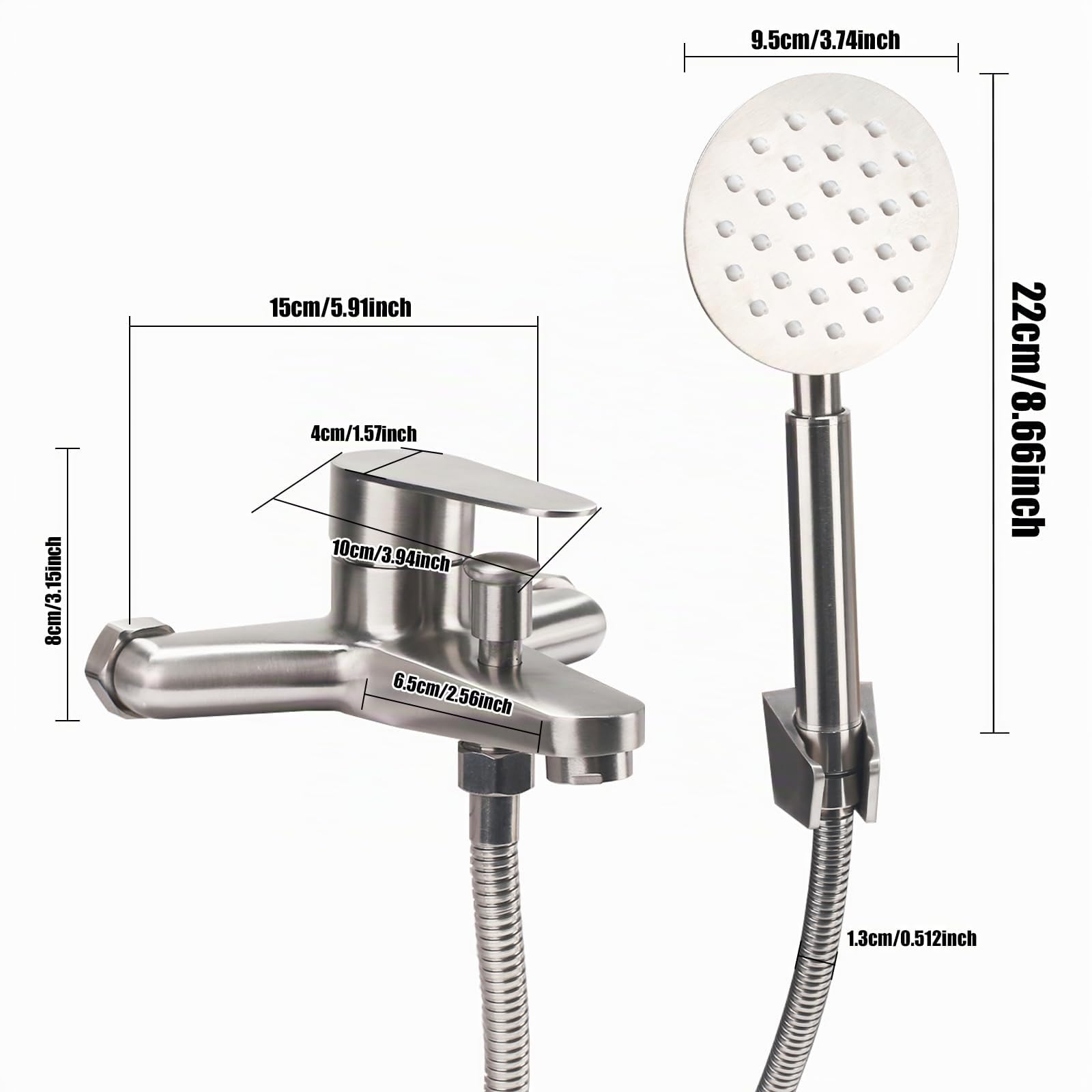 Robinet Baignoire avec Douchette en Acier Inoxydable 304 Brossé