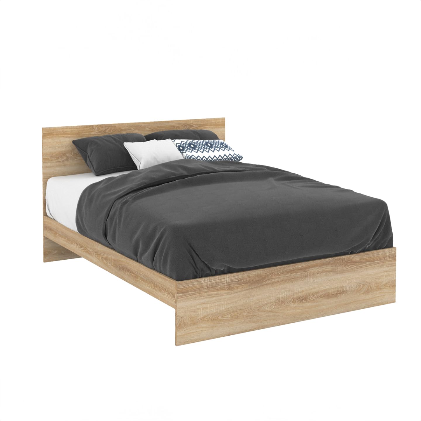 IDMarket - Lit Double Omaha avec tête de lit et sommier 140 x 190 cm façon hêtre