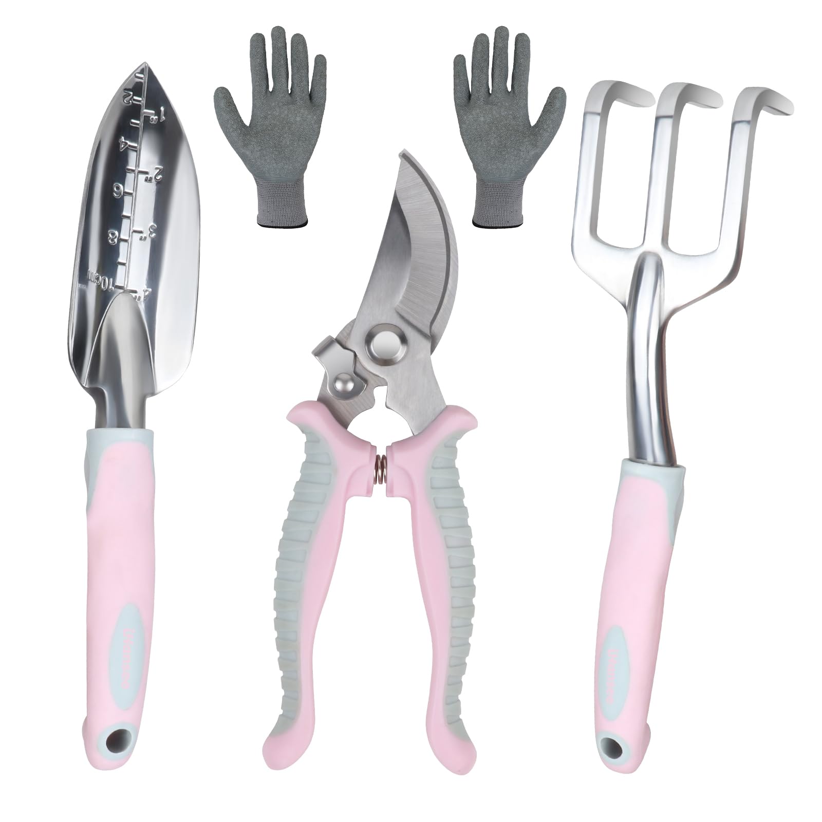 Pink Garden Tool Sets 4-Piece, Aluminum Gardening Hand Tool Kit