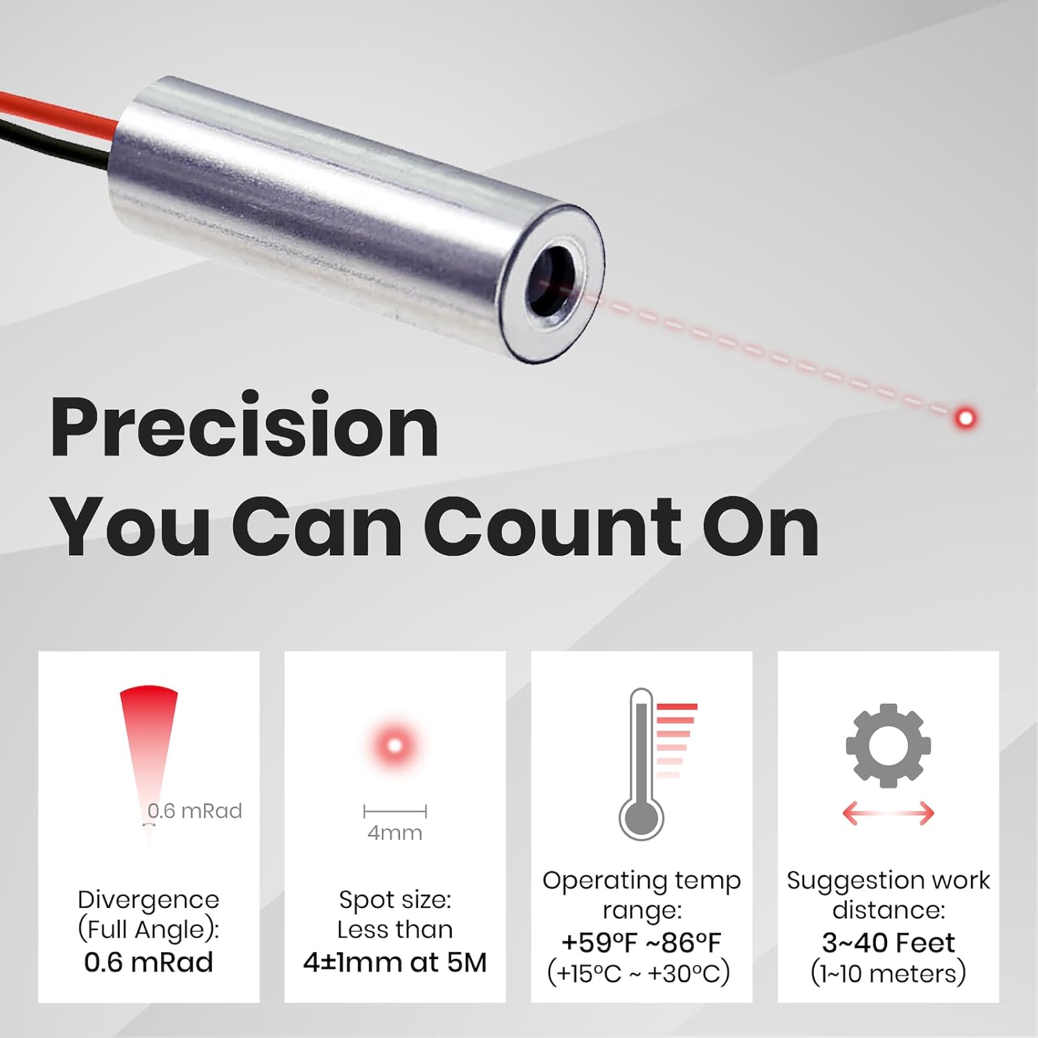 Economical Red Dot Laser Module, 650nm, Class 2, Less Than 1mW, with APC Driver, 2.6~6V Operation Voltage, D7x21mm, VLM-650-03 LPT, Laser Head, Made in Taiwan