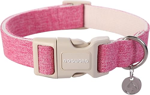 DOGWONG Collar de algodón de cáñamo para perro, collar de perro rosa resistente, duradero, suave, de tela natural, collar de perro para mascotas, DOGWONG Collar de algodón de cáñamo para perro, collar de perro rosa resistente, duradero, suave, de tela natural, collar de perro para mascotas,