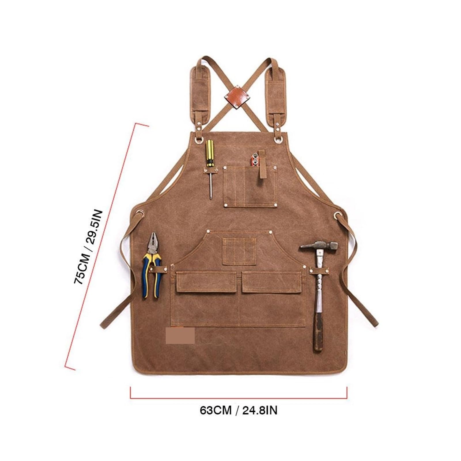 Delantal de Trabajo Unisex de Lona Encerada Resistente con Bolsillos for Herramientas y Correas Cruzadas Ajustables for carpintería y Pintura. para Trabajo(Brown)