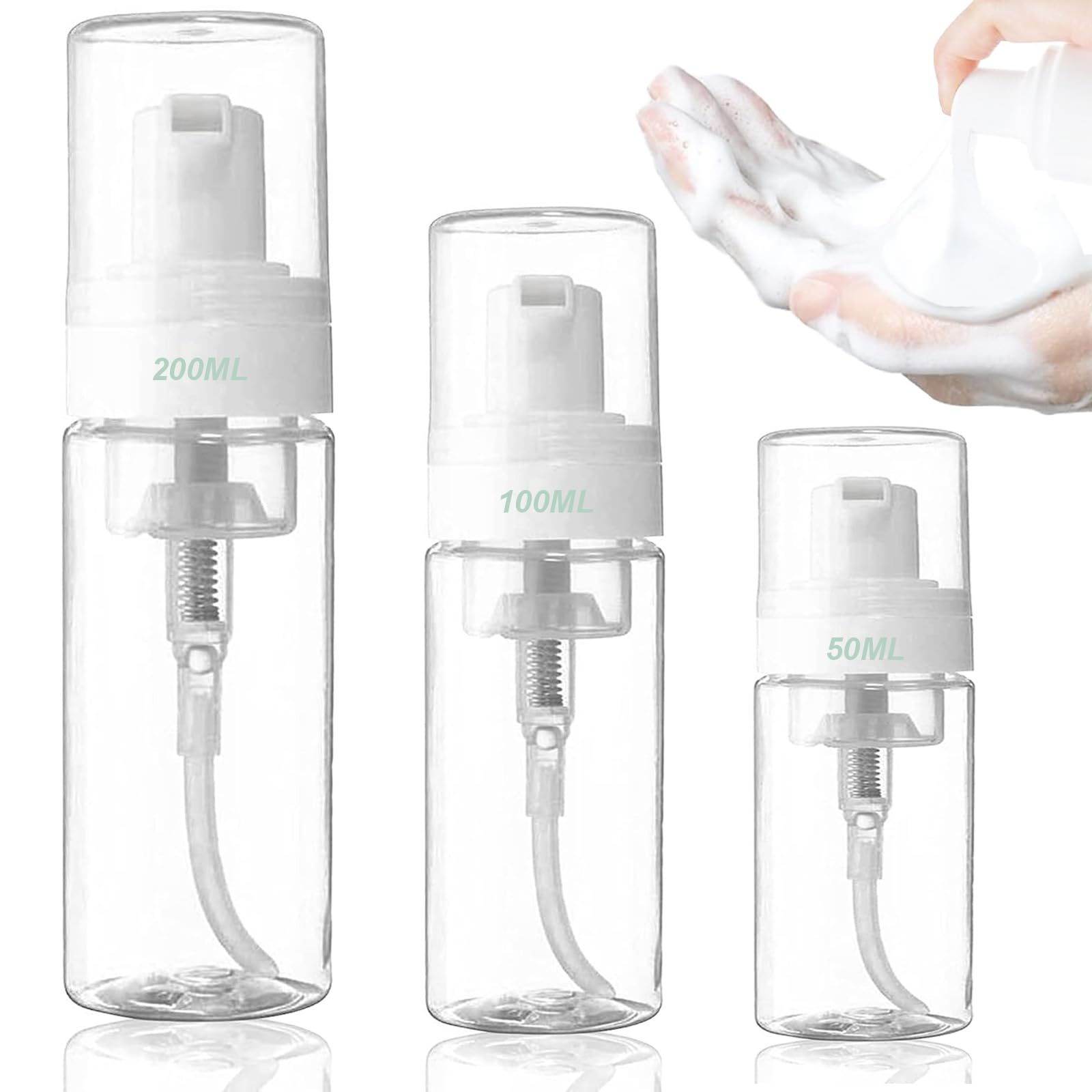 Reise Schaumspender 50ml 100ml 200ml, 3 Stück Kunststoff Pumpflasche Seifenspender Schaum Pumpe Flasche