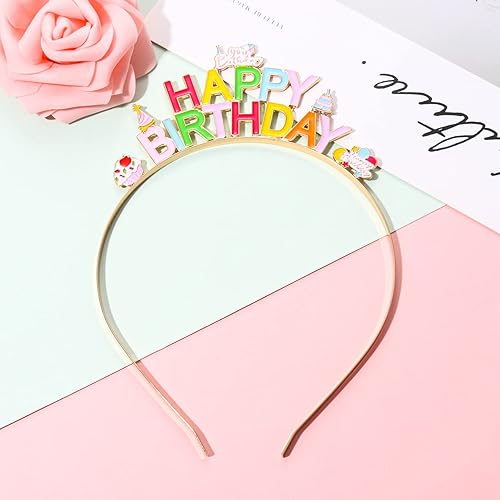 Miniatura 6 de NVENF Diadema de cumpleaños para niña, feliz cumpleaños, corona, pastel, tiara de cumpleaños para niñas, accesorio de cumpleaños