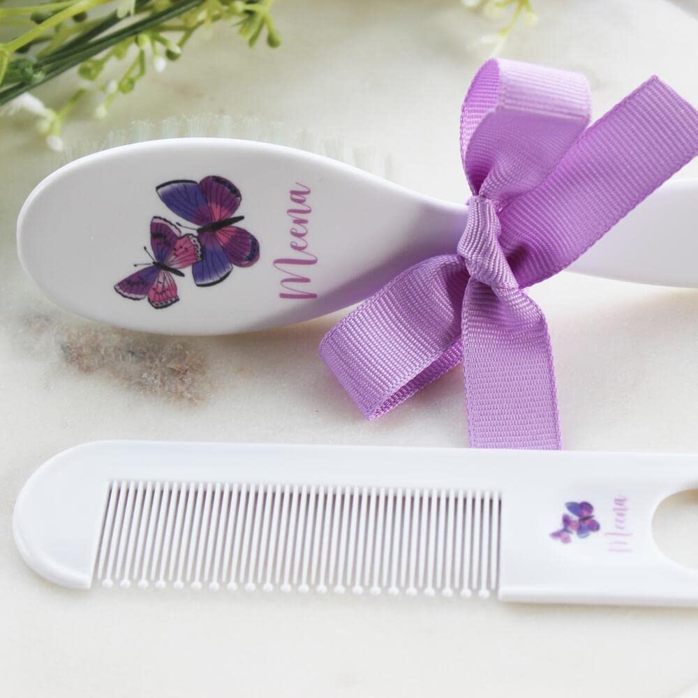 Set di spazzole e pettini per bambini, con farfalla viola, con inchiostro ecologico