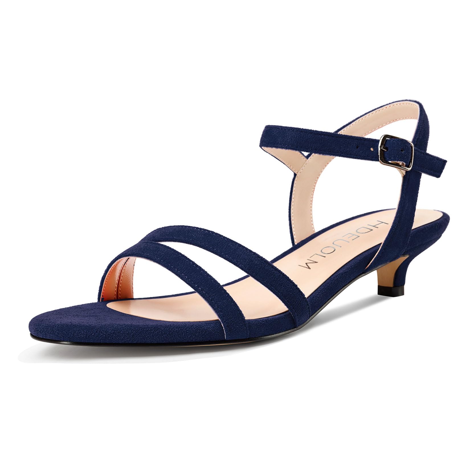 HDEUOLM Mujer Bajos Gatito Heel Abierta Punta Sandalias Correa Tobillo Slingback Cierre con Hebilla de Boda Fiesta Dress Verano 3 CM Heels