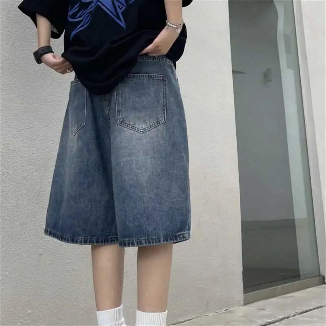 Damskie High Street Retro Jeans Szorty Szerokie Nogawki Denim Half Streetwear Spodnie