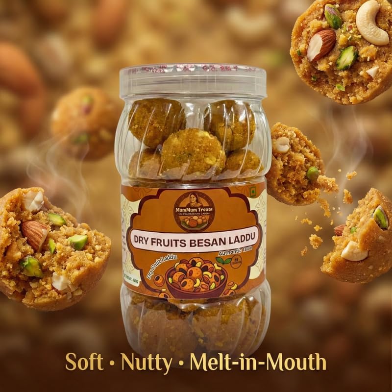 Image of MumMum Treats Dry Fruits Laddu 450g | Premium Ghee Mithai | Loaded with Cashew Almonds Pistachios & Raisins