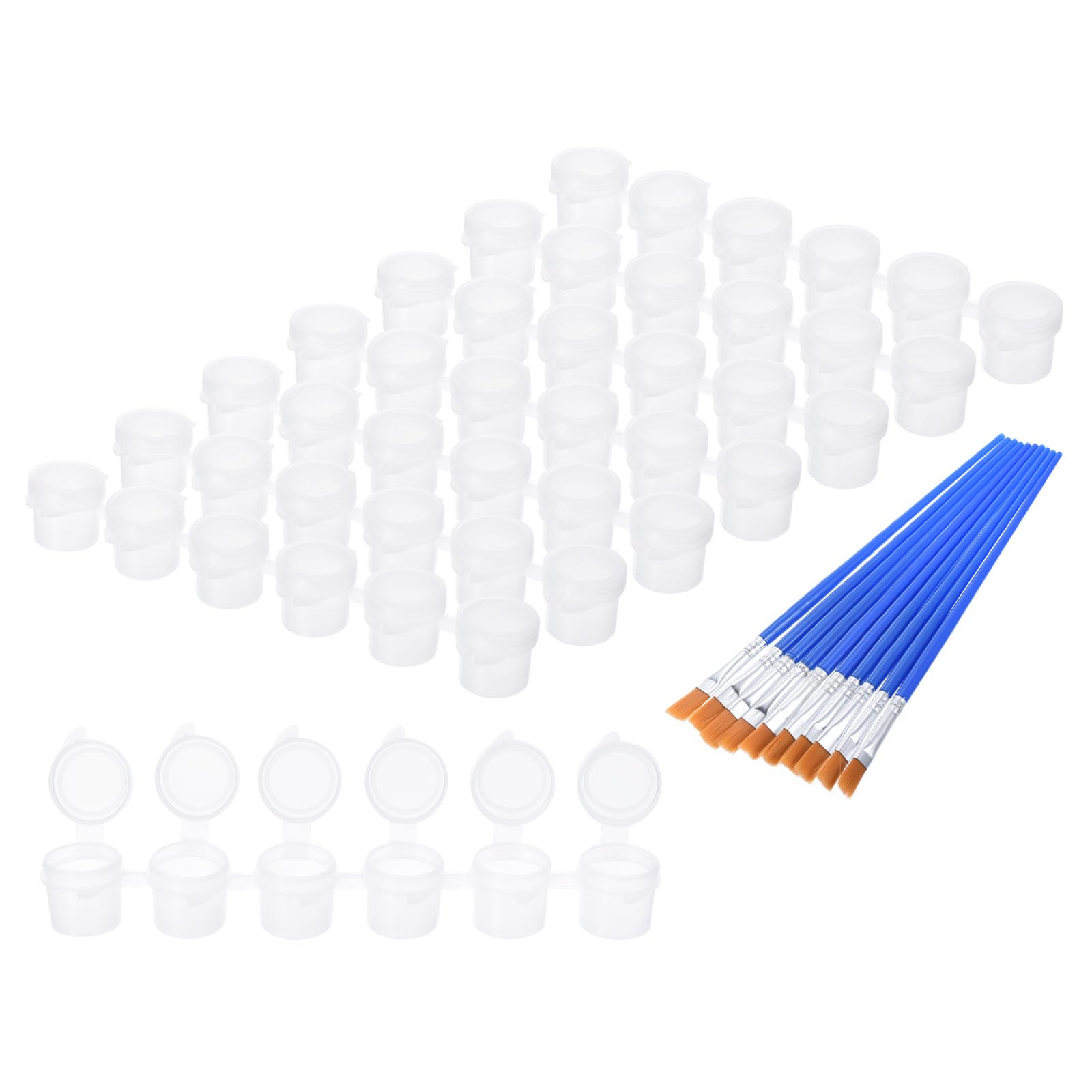 PATIKIL 2ml/0.1oz Empty Paint Pots with Lids, 20 Strips 120 Pots Mini Paint Strip Cups with 20pcs Paint Brushes Paint Storage Containers for Classrooms, Style 2