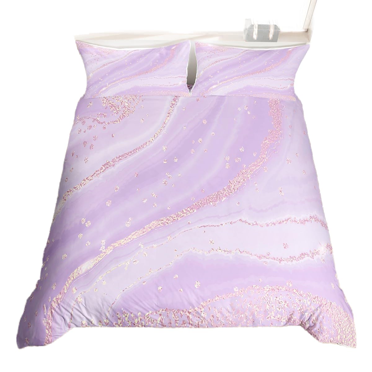 Funda de edredón de galaxia pastel individual y juego de cama con textura de mármol para niñas