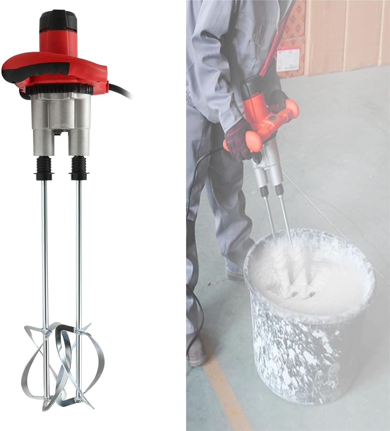 Power Concrete Mixers,Double-Handle Electric Cement Mixer,Electric Mortar Stirrer,High Low 6 Adjustable Speed,for Mixing Mud, Cement, Mortar, Paint, Fodder