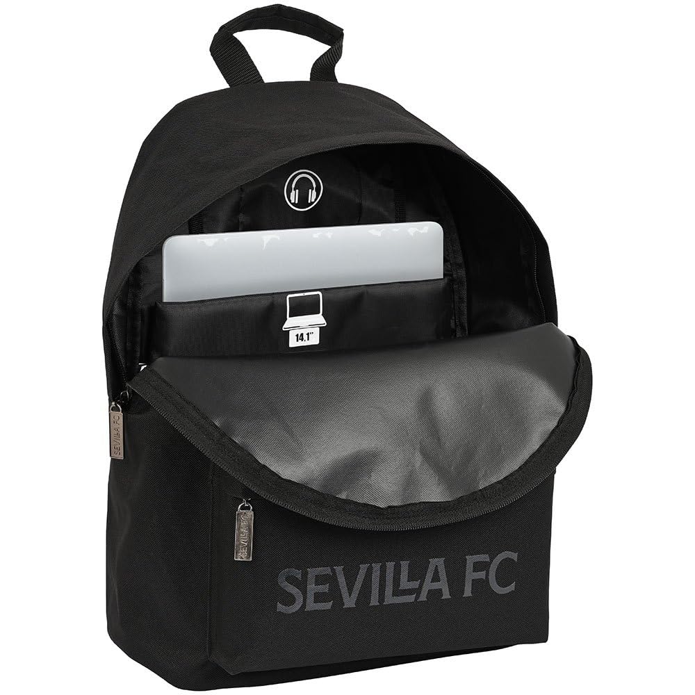 safta Unisex dziecięcy Notebook Sevilla FC Teen Juvenil plecak na laptopa 14,1 cala (310 x 160 x 410 mm), czarny, Estándar, czarny, Standard