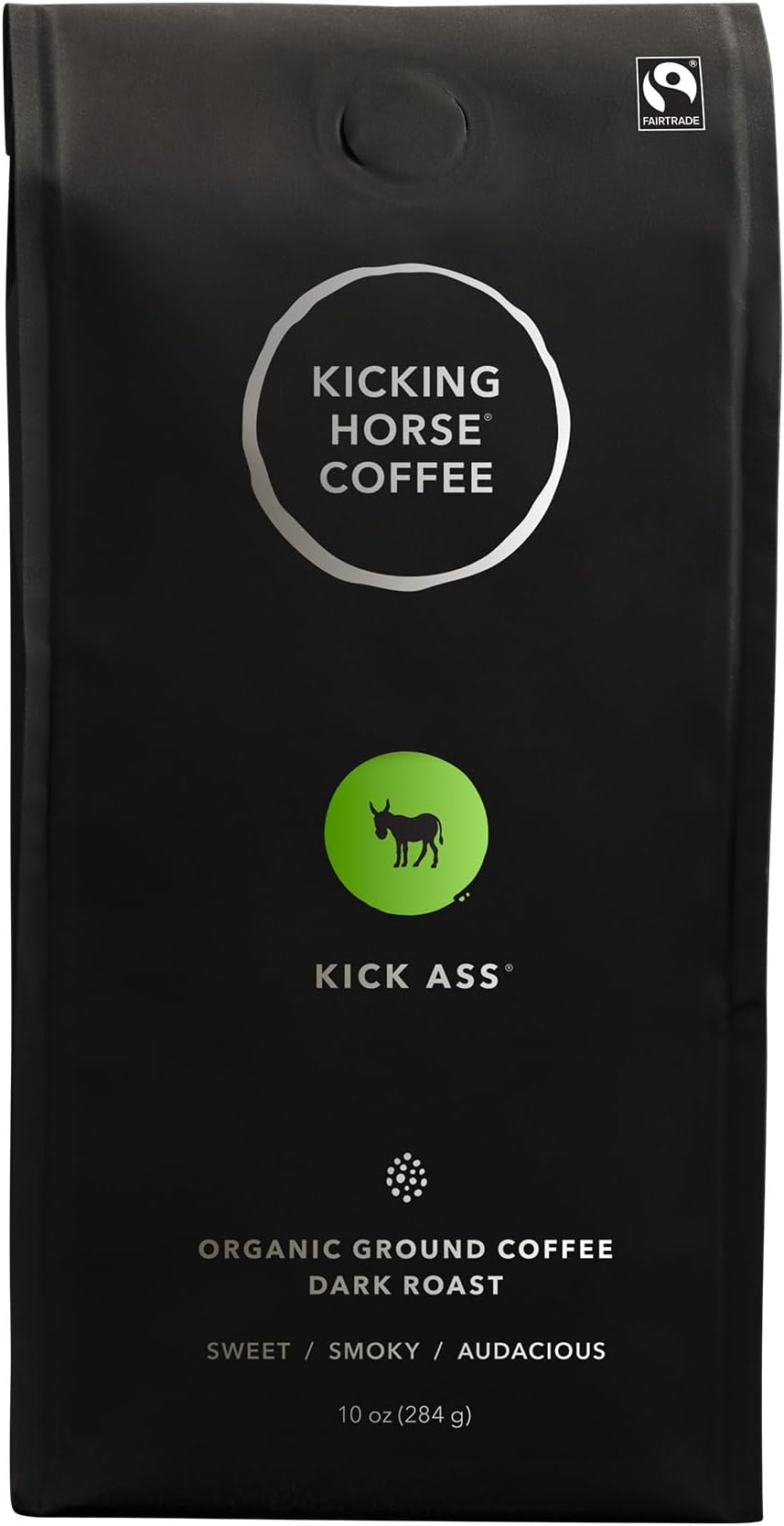 Coffee, Kick Ass, Dark Roast, Ground, 10 Oz - Certified Organic, Fairtrade, Kosher Coffee