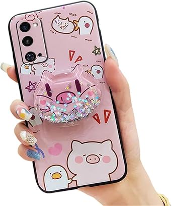 3D Cute Cartoon Case Compatible with Samsung Galaxy A51 5G Cases Slim Silicone Fit Protective Phone Cover with Clear Liquid Glitter Kickstand Shockproof Bumper Cover ShellPig