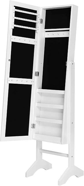 SONGMICS Jewelry Cabinet and Standing Mirror Box Two in One, White, JBC77W