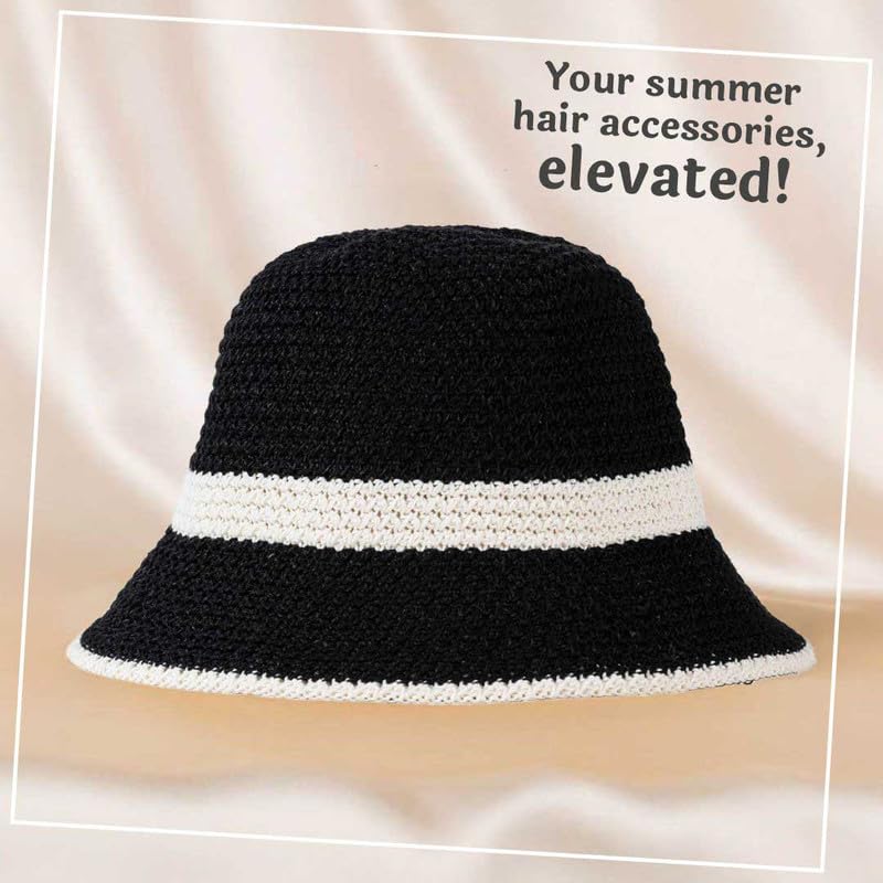 Image of Hair Drama Co. Crochet Bucket Hat for Women | Comfy & Casual Knit Handmade Foldable Floppy Hat | Summer Crochet Bucket Cap for Women & Girls